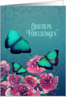 Swedish, Happy Birthday, Butterflies and Roses card