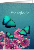 Slovenian, Happy Birthday, Butterflies and Roses card