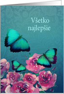 Slovak, Happy Birthday, Butterflies and Roses card