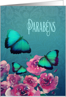 Parabns, Portuguese, Happy Birthday, Butterflies and Roses card