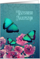 Polish, Happy Birthday, Butterflies and Roses card