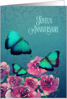 Happy Birthday in French, Butterflies, Flowers card