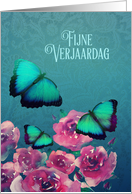 Happy Birthday in Dutch, Butterflies, Flowers card