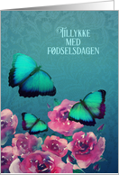 Happy Birthday in Danish, Butterflies, Flowers card