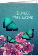 Happy Birthday in Afrikaans, Butterflies, Flowers card