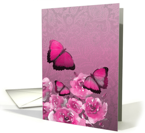Blank Note Card, All Purposes, Butterflies, Roses card (1522856)