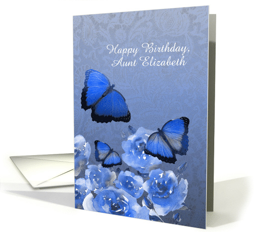 Customizable, Birthday, Blue Roses and Blue Butterflies card (1523068)