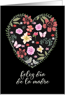 Happy Mother’s Day, in Spanish, Heart and Flowers card