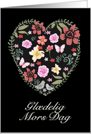 Happy Mother’s Day in Danish, Gldelig Mors Dag, Heart and Flowers card