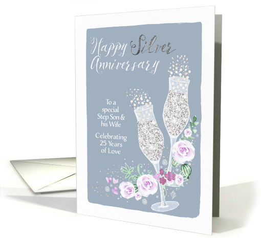 Step Son & his Wife, Silver Wedding Anniversary, Silver-Effect card
