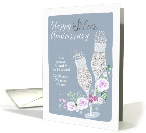 Friend & her Husband, Silver Wedding Anniversary, Silver-Effect card