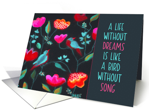 Dream Big, Encouragement, Folk-Art flowers and Birds card (1527152)