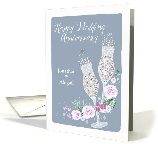 Customizable, Christian, Happy Wedding Anniversary, Faux Silver card
