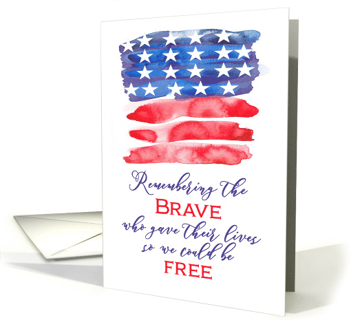 Memorial Day, Brave, Free, Red-White-and-Blue, Watercolor card