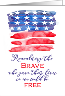 Memorial Day, Brave, Free, Red-White-and-Blue, Watercolor card