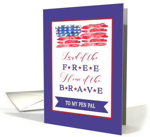 Pen Pal, Happy 4th of July, Red-White-and-Blue, Watercolor card