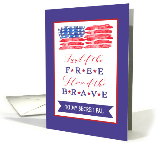 Secret Pal, Happy 4th of July, Red-White-and-Blue, Watercolor card