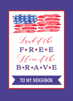 To my Neighbor, Happy 4th of July, Red-White-and-Blue, Watercolor