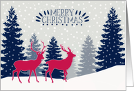 Merry Christmas, Deer, Fir-trees, Snow, Winter Landscape card