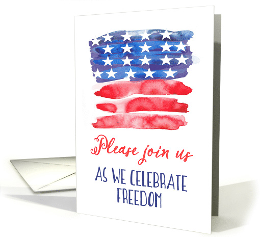 You are invited, Fourth of July, Stars and Stripes, Watercolor card