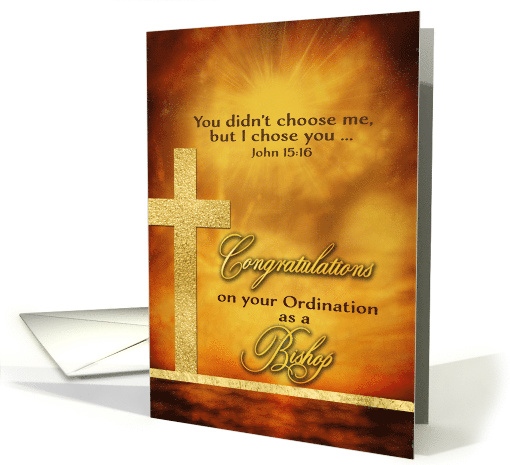 Congratulations, Ordination, Bishop, Scripture, Gold-Effect card