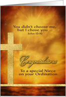 To my Niece, Congratulations, Ordination, Scripture, Gold-Effect card