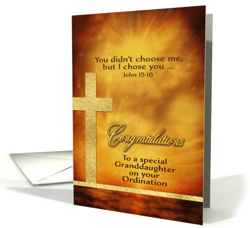 To my Granddaughter, Congratulations, Ordination, Gold-Effect card