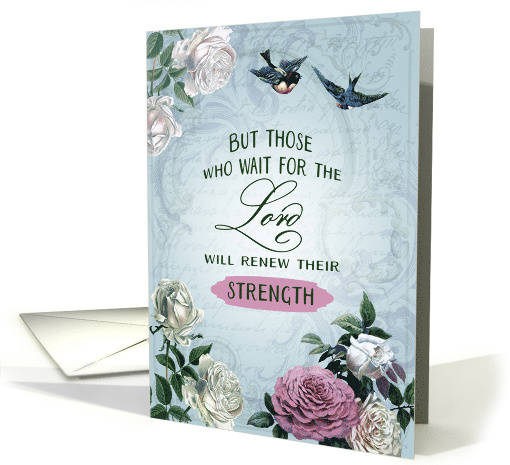Christian Encouragement, Isaiah 40:31, Roses and Birds, Vintage card