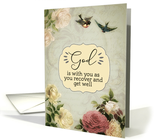 Christian Get Well Soon, Isaiah 40:31, Roses and Birds, Vintage card