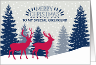 To a special Girlfriend, Merry Christmas, Reindeer, Landscape card