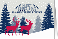 Great Friend and Partner, Merry Christmas, Reindeer, Landscape card