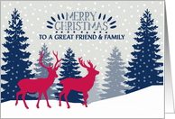 Great Friend and Family, Merry Christmas, Reindeer, Landscape card