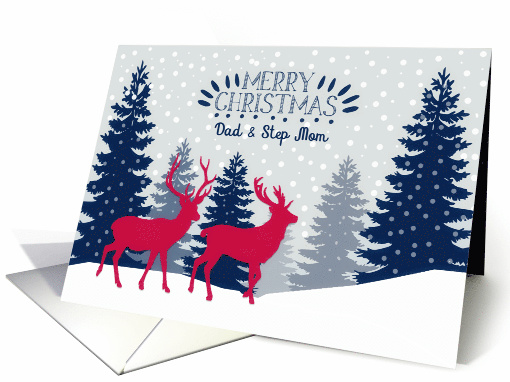 Dad and Step Mom, Merry Christmas, Reindeer, Landscape card (1536850)