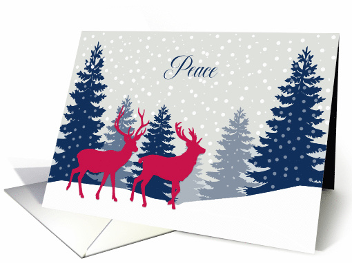 Peace, Christmas, Landscape, Reindeer, Forest, Snowflakes card