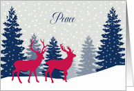 Peace, Christmas, Landscape, Reindeer, Forest, Snowflakes card