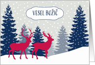 Merry Christmas in Slovenian, Deer in Forest, Snowflakes card