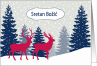 Merry Christmas in Croatian, Winter Landscape, Deer card