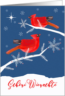 Merry Christmas in Swiss German, Red Cardinal Birds, Snowflakes card