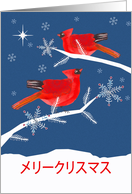 Merry Christmas in Japanese, Red Cardinal Birds card