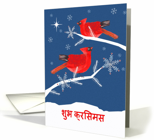 Christmas Greetings in Hindi, Cardinal Birds, Shining Star card