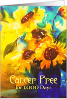 Cancer Free, For 1,000 Days, A Milestone, Painting Sunflowers card