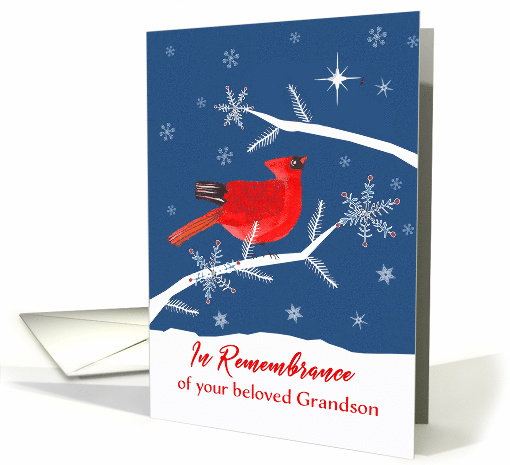 In Remembrance of your beloved Grandson, Christmas, Cardinal Bird card