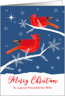 Friend & his Wife, Merry Christmas, Cardinal Birds, Winter card