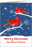 Mum and Partner, Merry Christmas, Cardinal Bird, Winter card