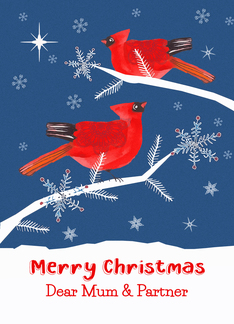 Mum and Partner, Merry Christmas, Cardinal Bird, Winter