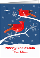 Dear Mum, Merry Christmas, Cardinal Bird, Winter card