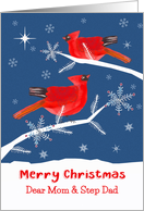 Dear Mom and Step Dad, Merry Christmas, Cardinal Bird, Winter card