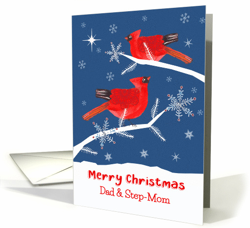 Dad and Step Mom, Merry Christmas, Cardinal Bird, Winter card
