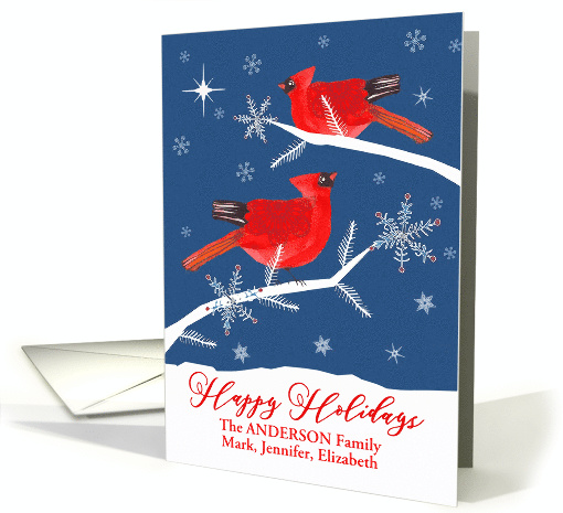 Customizable, Happy Holidays, Cardinal Bird, Winter, Star card