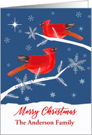 Customizable, Merry Christmas, Cardinal Bird, Winter, Star card